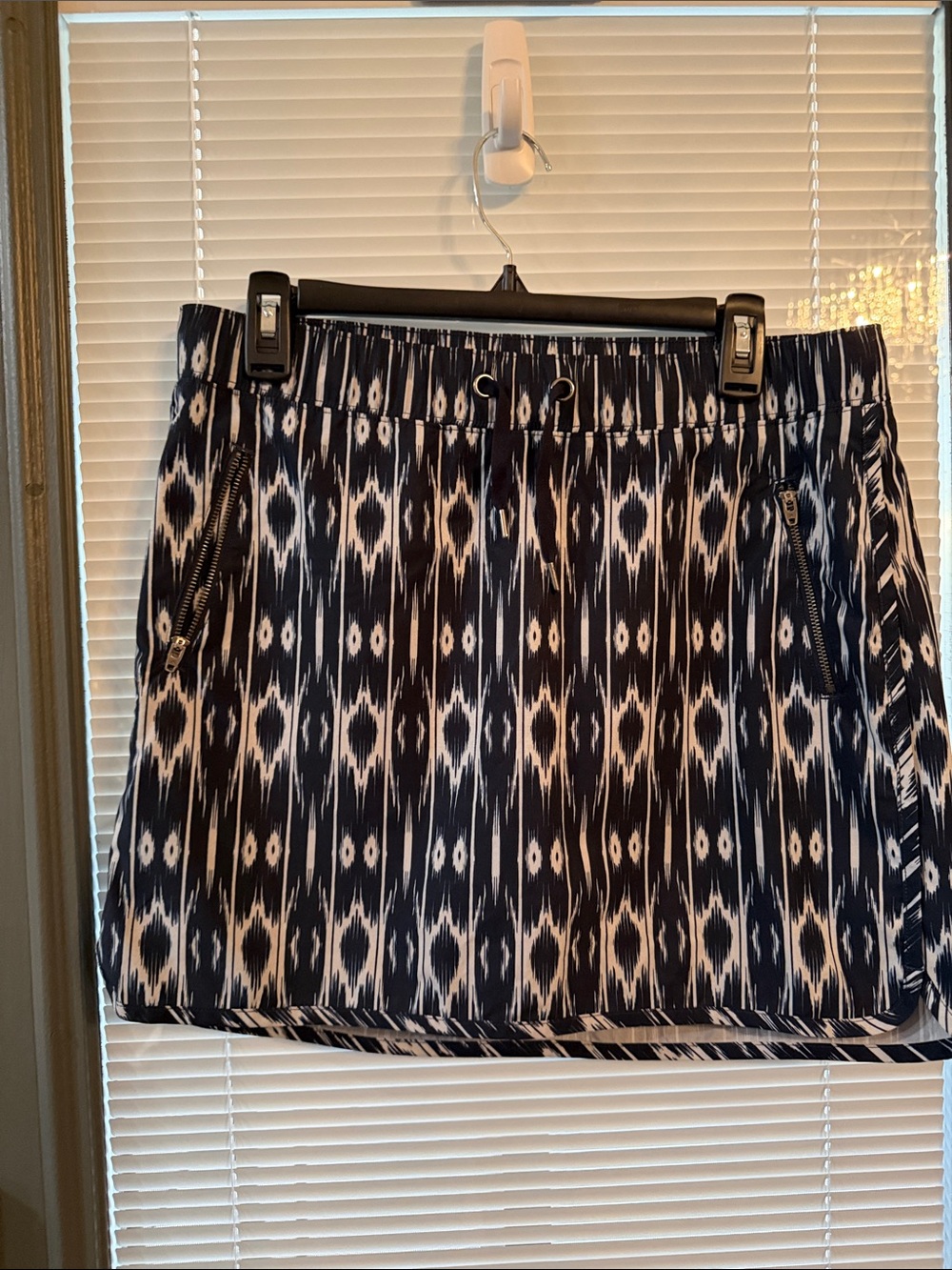 Athleta Navy and White Ikat Print Mini Skirt